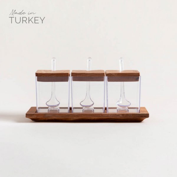 Set De 3 Recipientes Cuadrados Con Tapa De Madera