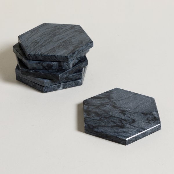Posavasos De Marmol Negro Hexagonal 10,5 Cm