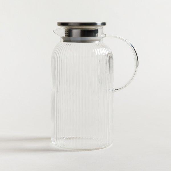 Jarra De Vidrio Rayas Con Tapa De Acero 1800ml