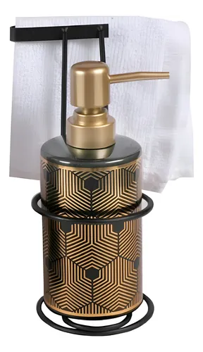 Dispenser Baño Céramica Gold Toallero + Base Hierro