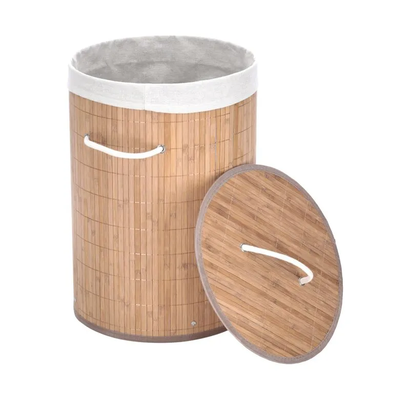 Canasto De Ropa Redondo Bambu 50x35cm