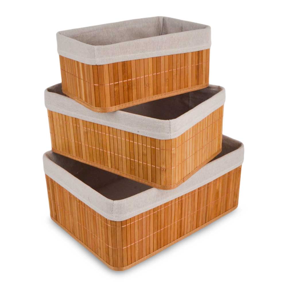 Canasto De Bambu Y Tela 28x28x16cm