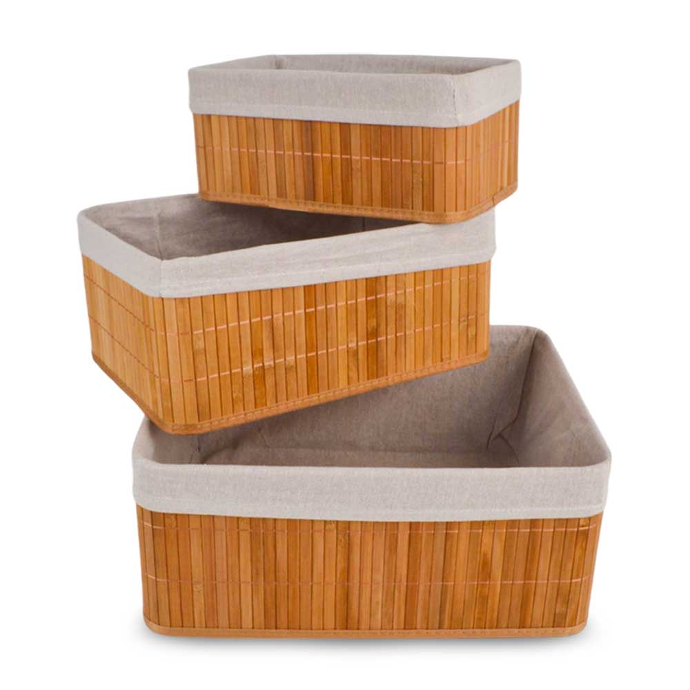 Canasto De Bambu Y Tela 18x18x12cm