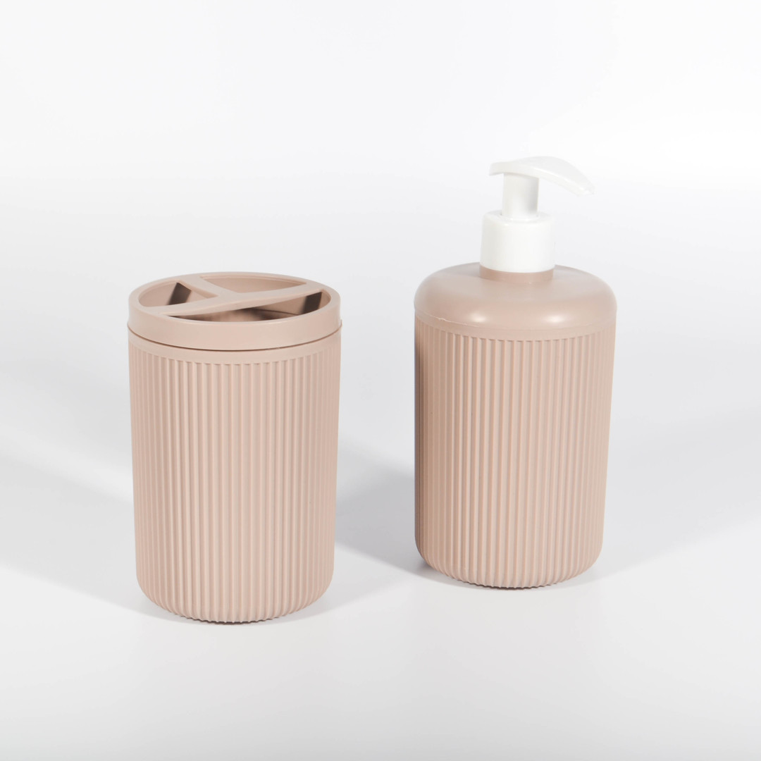 Set De Dispenser Y Vaso Porta Cepillos Beige