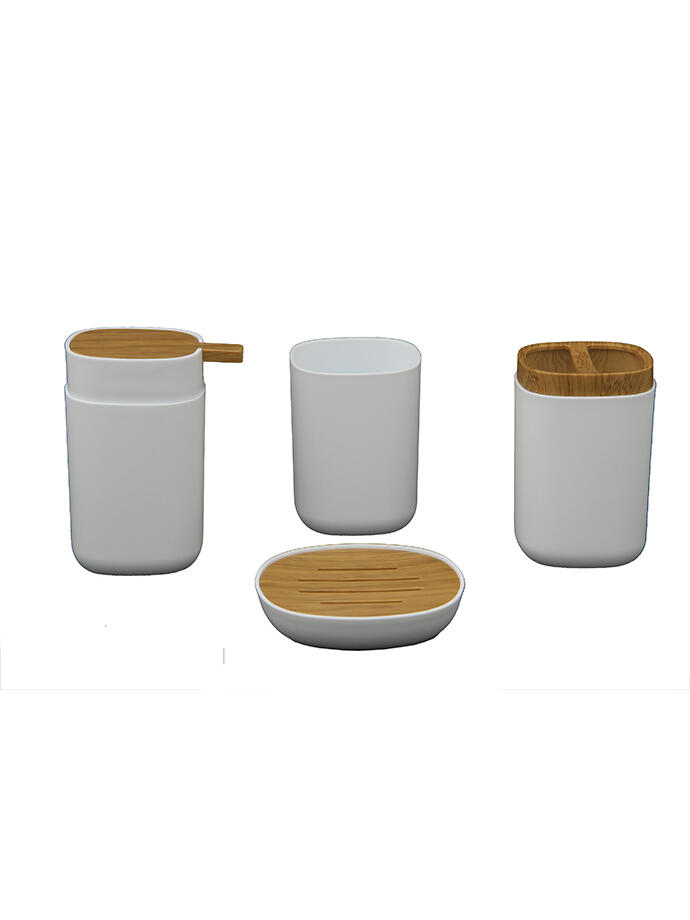 Set De Baño 4 Piezas De Plastico Y Bamboo 