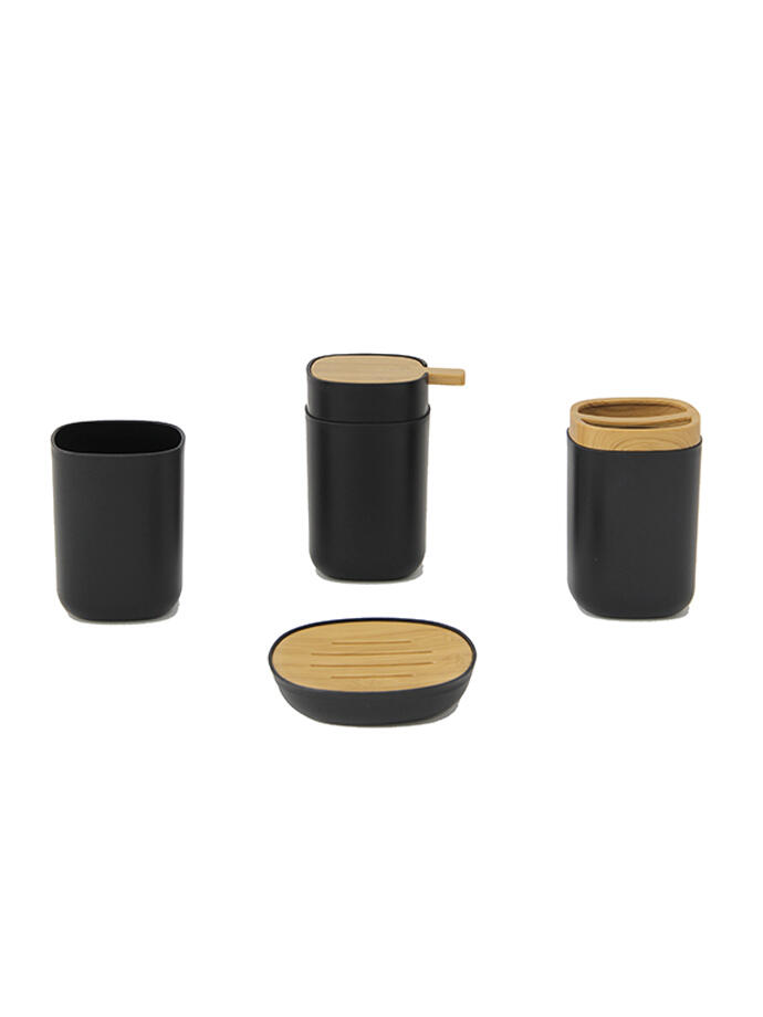Set Para Baño 4 Piezas Plastico Y Bambu