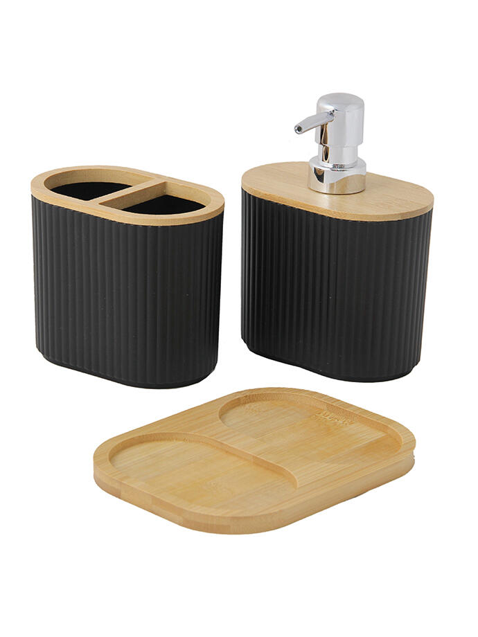 Set Para Baño 3 Piezas Plastico Y Bamboo