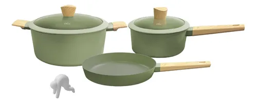 Batería De Cocina Hudson 5 Piezas Antiadherente Olive 