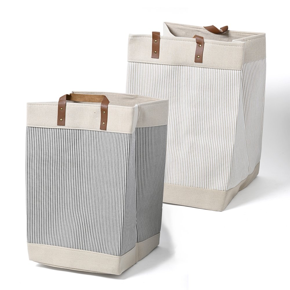Cesto Para Ropa Líneas Con Mango Cuero 35 X 35 X 55
