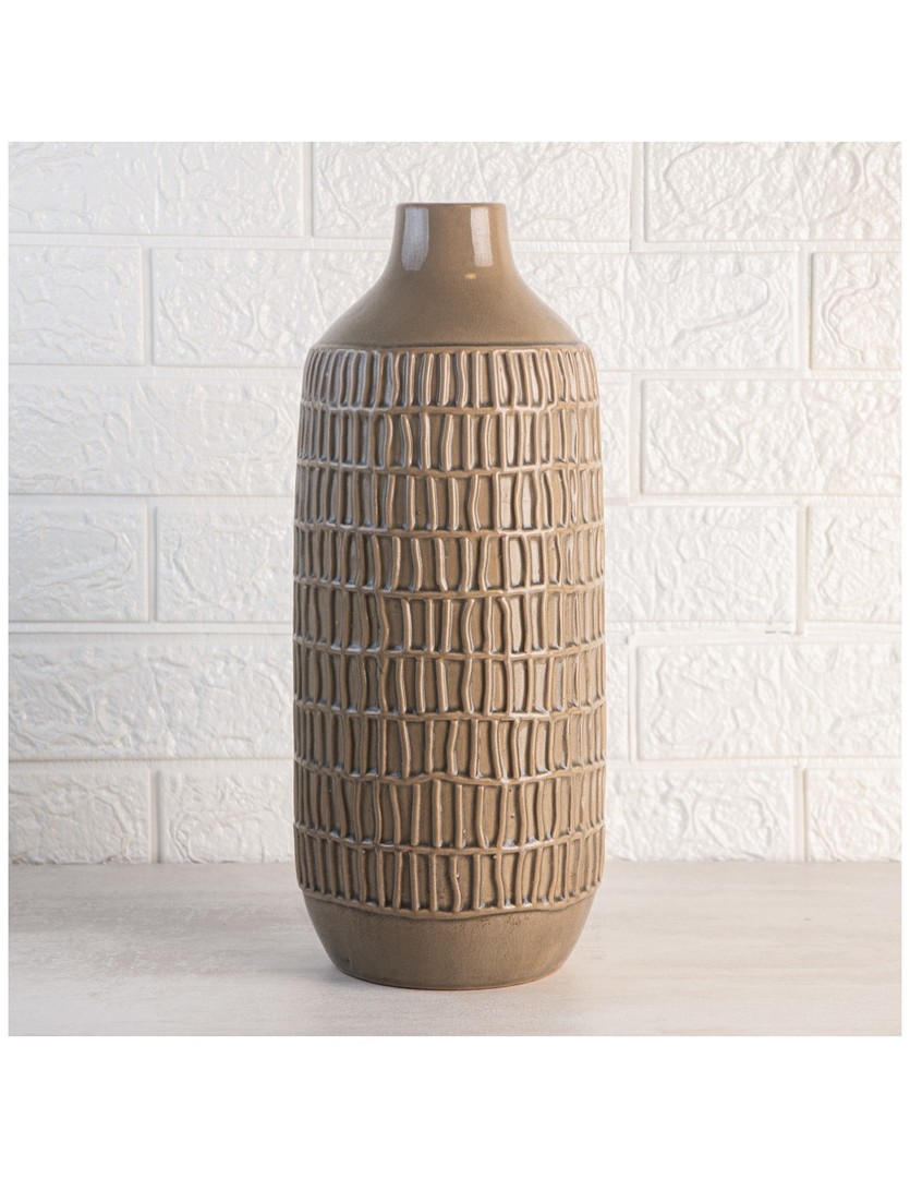 Botellon De Ceramica Acanalado 16x16x40cm