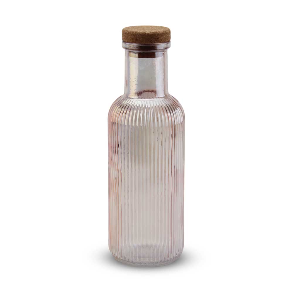 Botella Rosa Rayas Con Tapa De Corcho