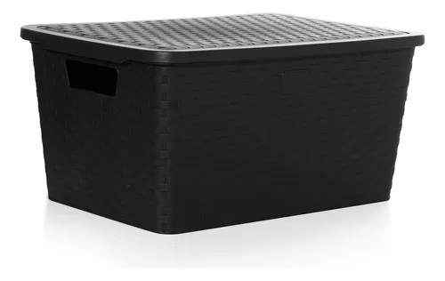 Canasto Organizador Símil Rattan Negro  48x38x20cm