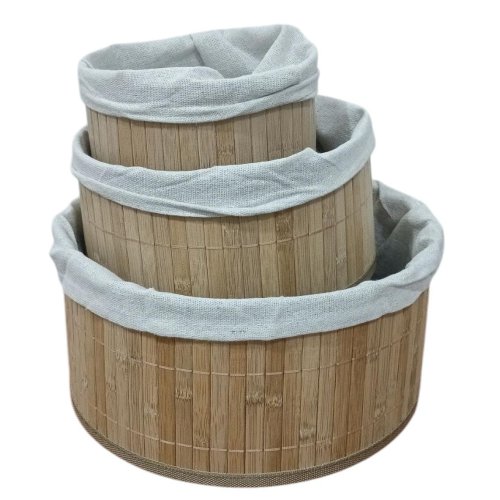 Canasto Organizador De Bambú Con Funda De Tela Chico 16cm 