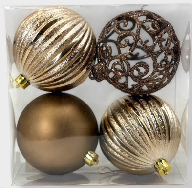 Set De 4 Bolas Navideñas Color Champagne De 10cm