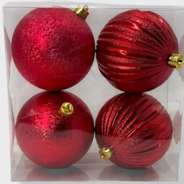 Set De 4 Bolas Rojas Navideñas De 10cm