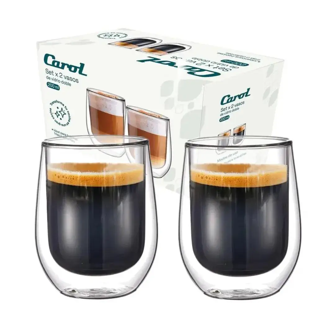 Set X2 Tazas Doble Vidrio 200ml Carol 