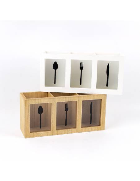 Cubiertero De Madera 3 Compartimientos 29x29x13cm 