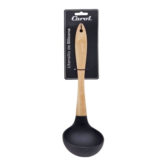 Cucharon Silicona  Negra Mango Madera Carol 