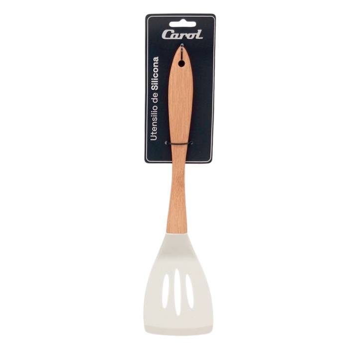 Espatula Calada De Silicona Mango Madera Tiza Carol 