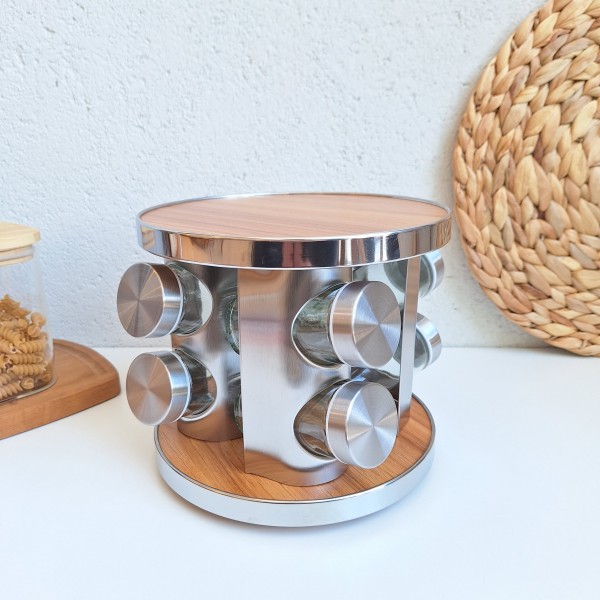 Especiero Redondo Madera/metal X8 Frascos 