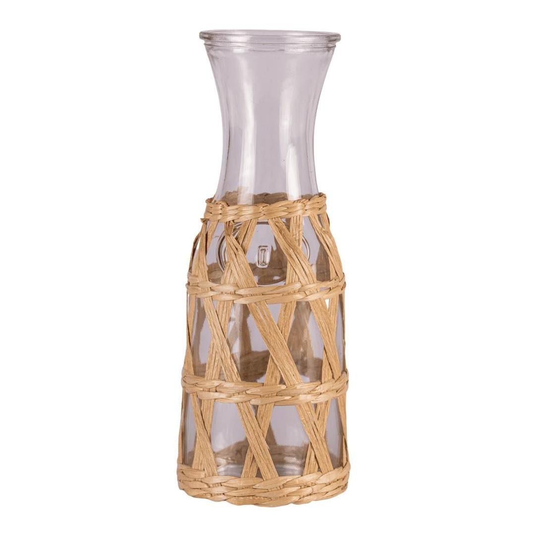 Botella De Vidrio Con Malla De Fibras Naturales 1l