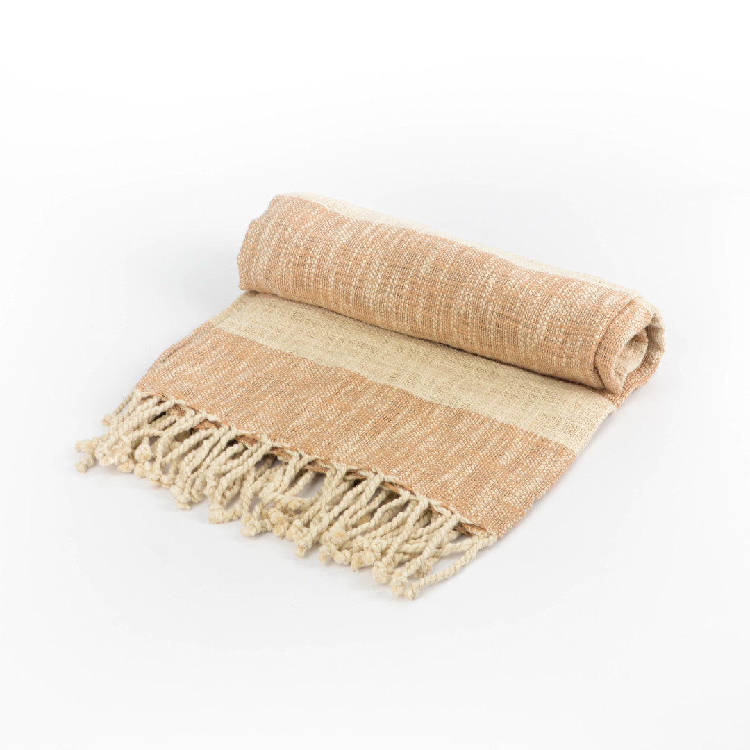 Manta De Algodon 150x125cm Rayas Beige Y Natural
