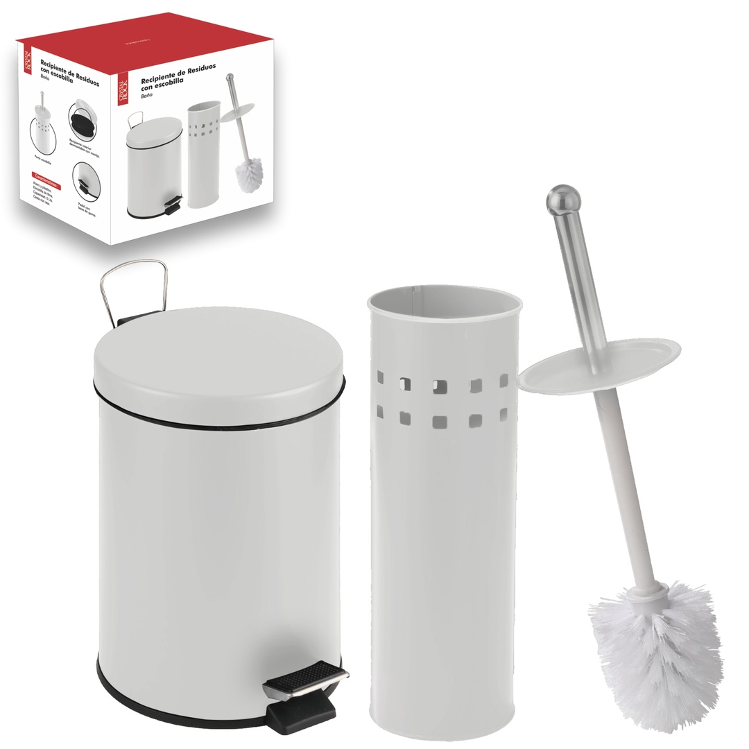Set Recipiente Residuos 5 Litros Con Escobilla Blanco