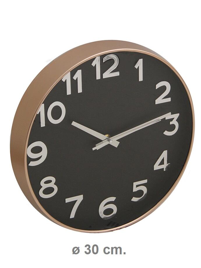 Reloj De Pared 30cm Fondo Negro Numeros Plateados
