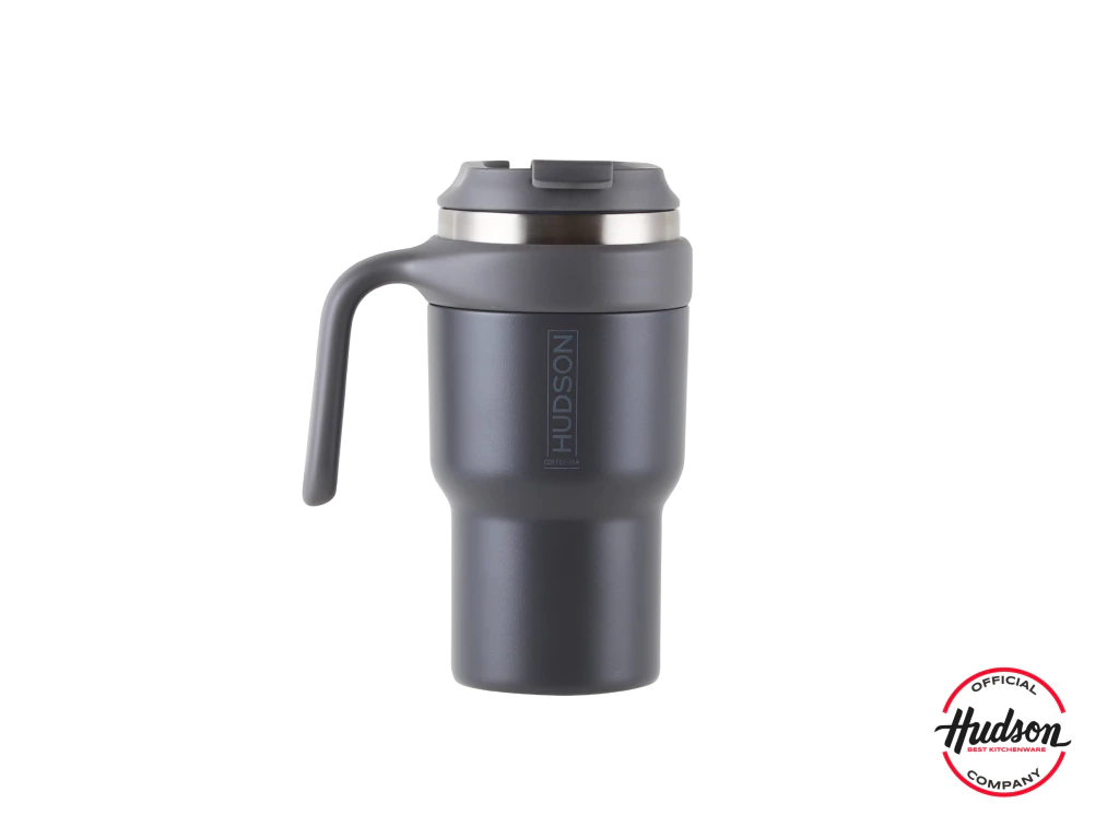 Vaso Gris De Café De Acero Inoxidable 600ml Con Asa Plástica