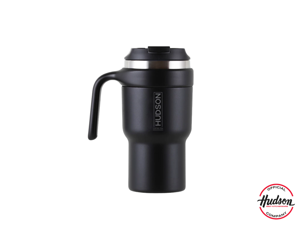 Vaso Negro De Café De Acero Inoxidable 600ml Con Asa Plástica