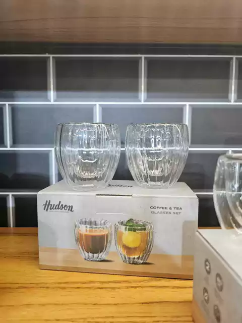 Set X 2 Vaso De Cafe Doble Vidrio Rayado 150ml Hudson