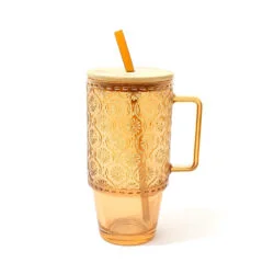 Vaso Quencher Vidrio Ambar Flor 
