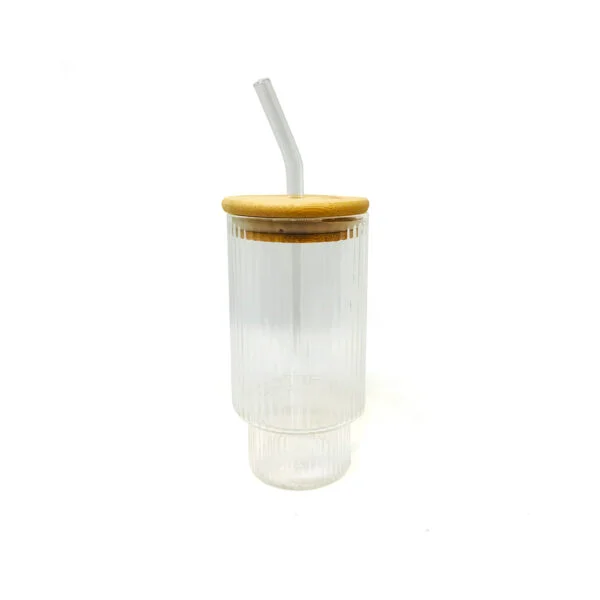 Vaso Acanalado  Con Tapa  Bambu Y Sorbete 