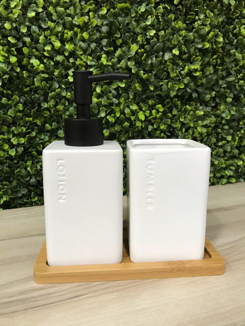 Set De Baño De Ceramica Y Bambu