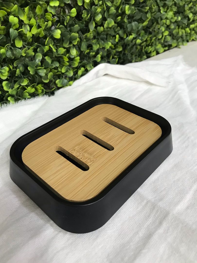 Jabonera Rectangular Plastico Y Bambu