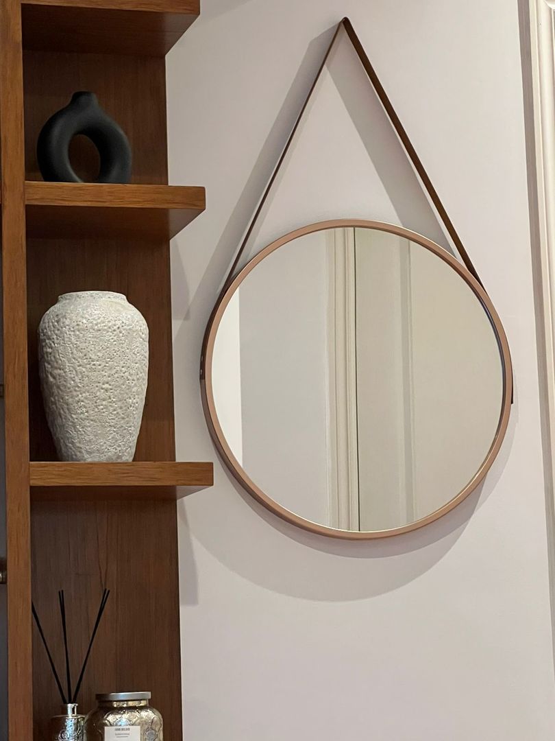 Espejo Redondo De 60cm Con Tiras De Cuero