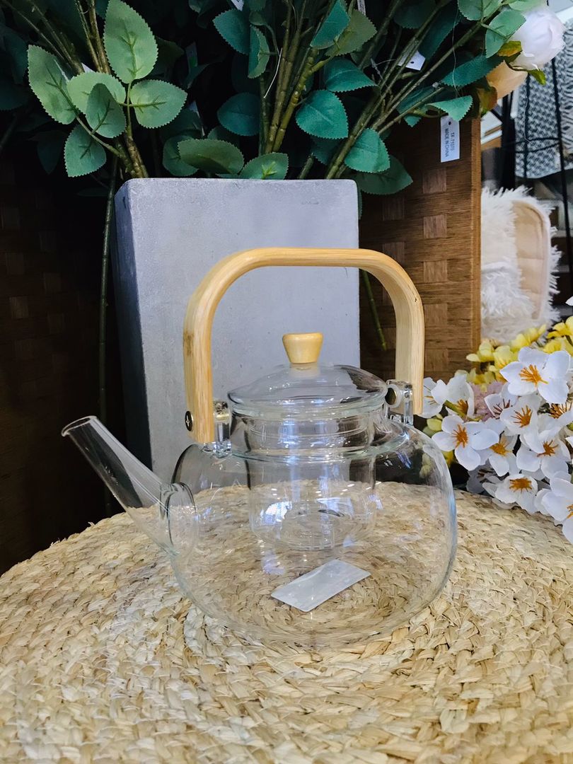 Tetera De Vidrio 1l Mango De Madera