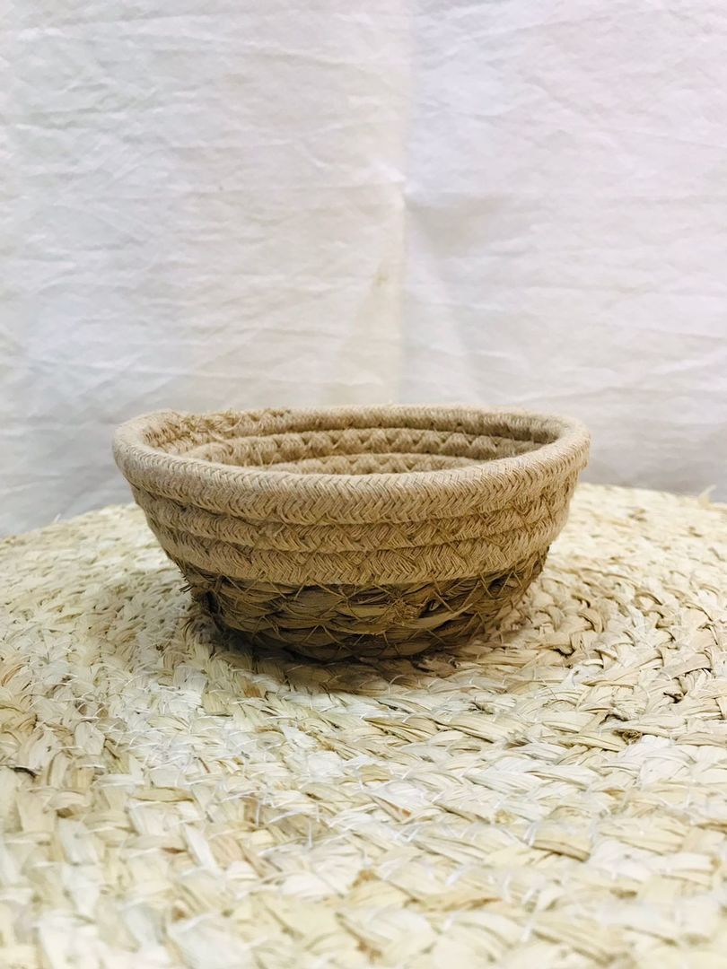 Canasto Redondo De Yute Y Tela 13cm