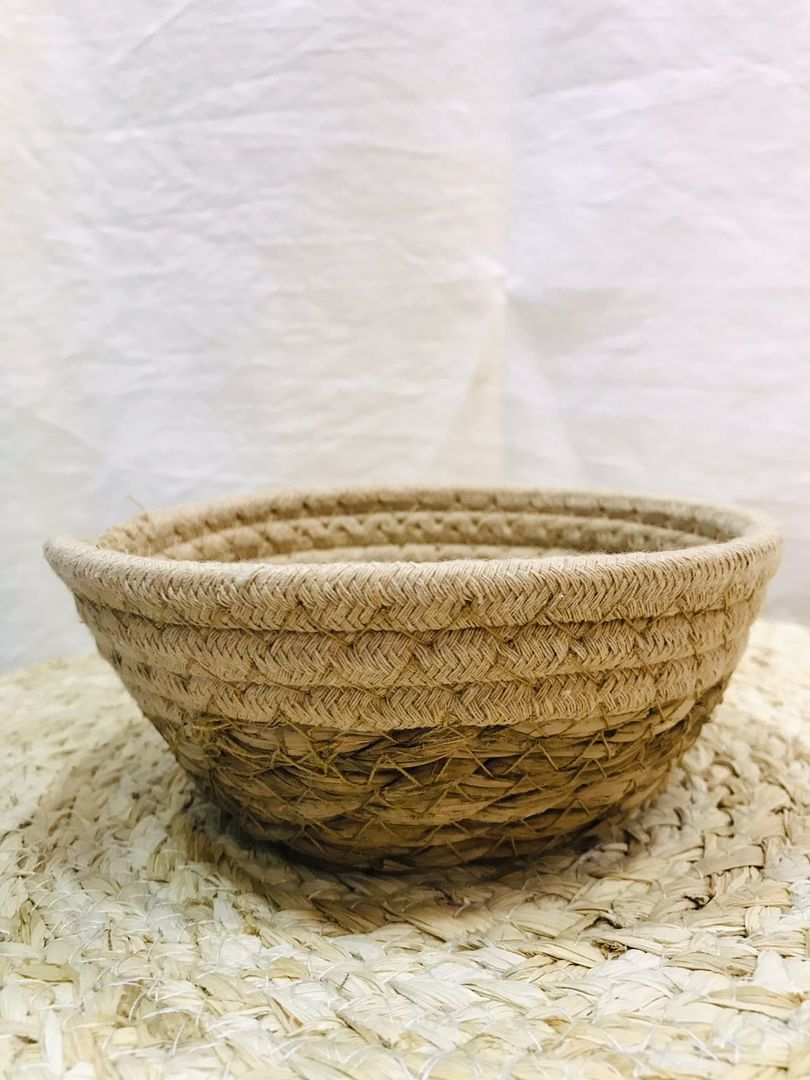 Cesta Redonda De Yute Y Tela 17cm
